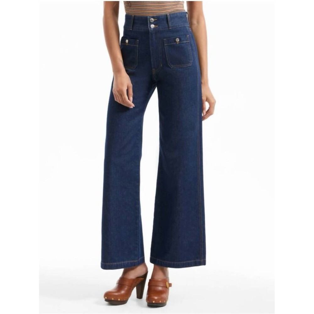 Veronica Beard Taylor Wide Leg High Rise Patch Pocket Jeans Indigo Rinse Size 26